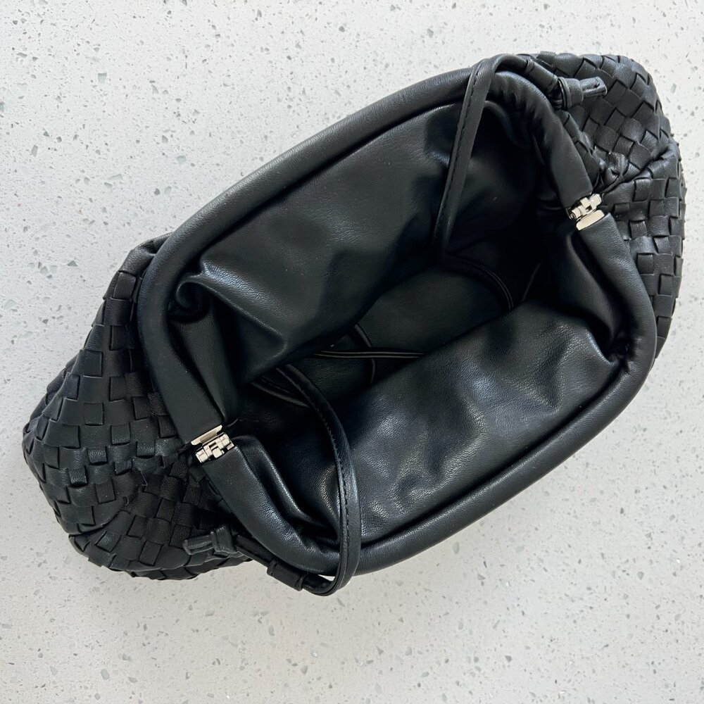Intrecciato Woven Black Faux Leather Pouch Clutch with Strap - Picture 7 of 10
